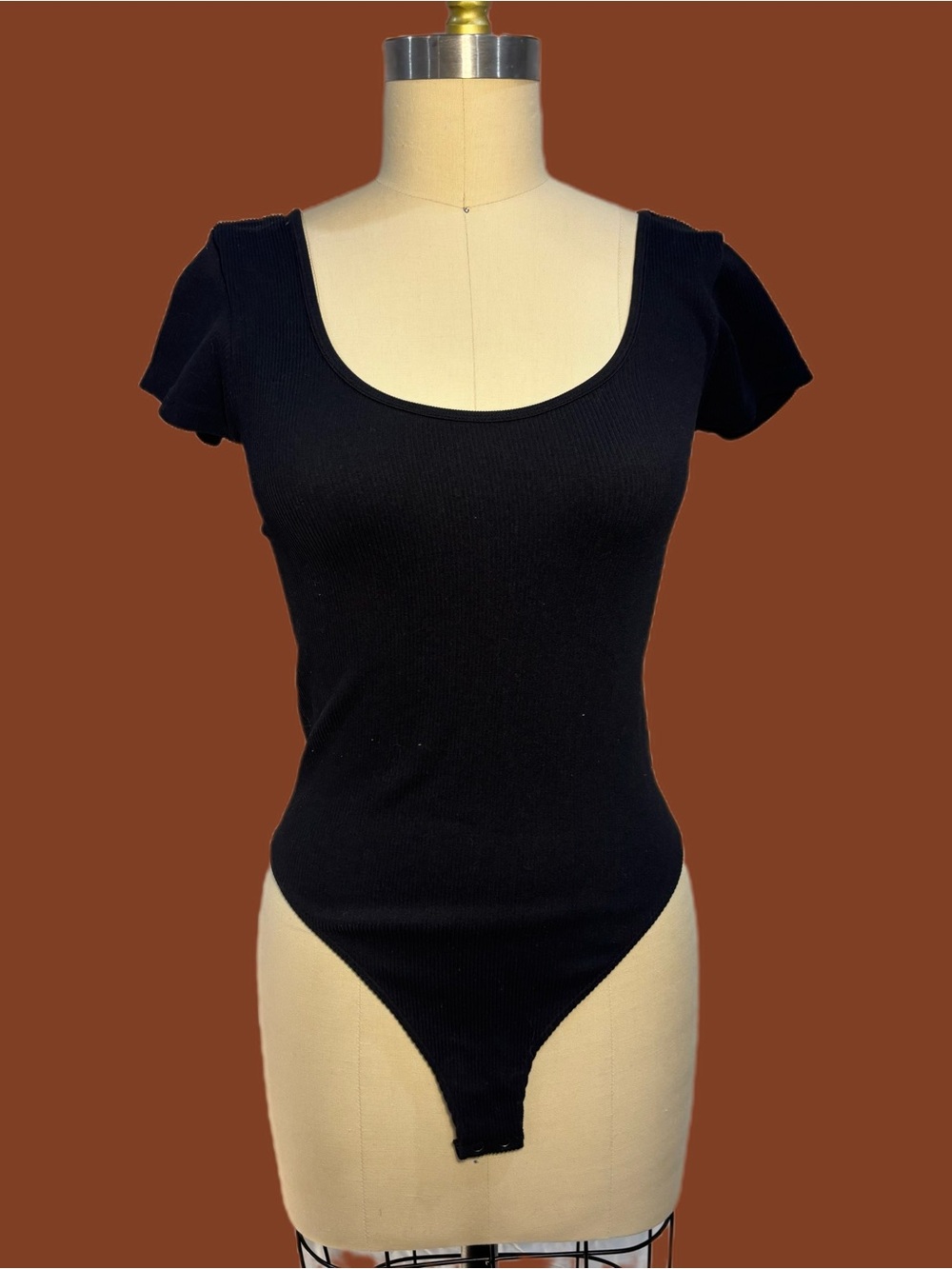 American Eagle Outfitters Black Ribbed Scoop-Neck Short Sleeve Bodysuit